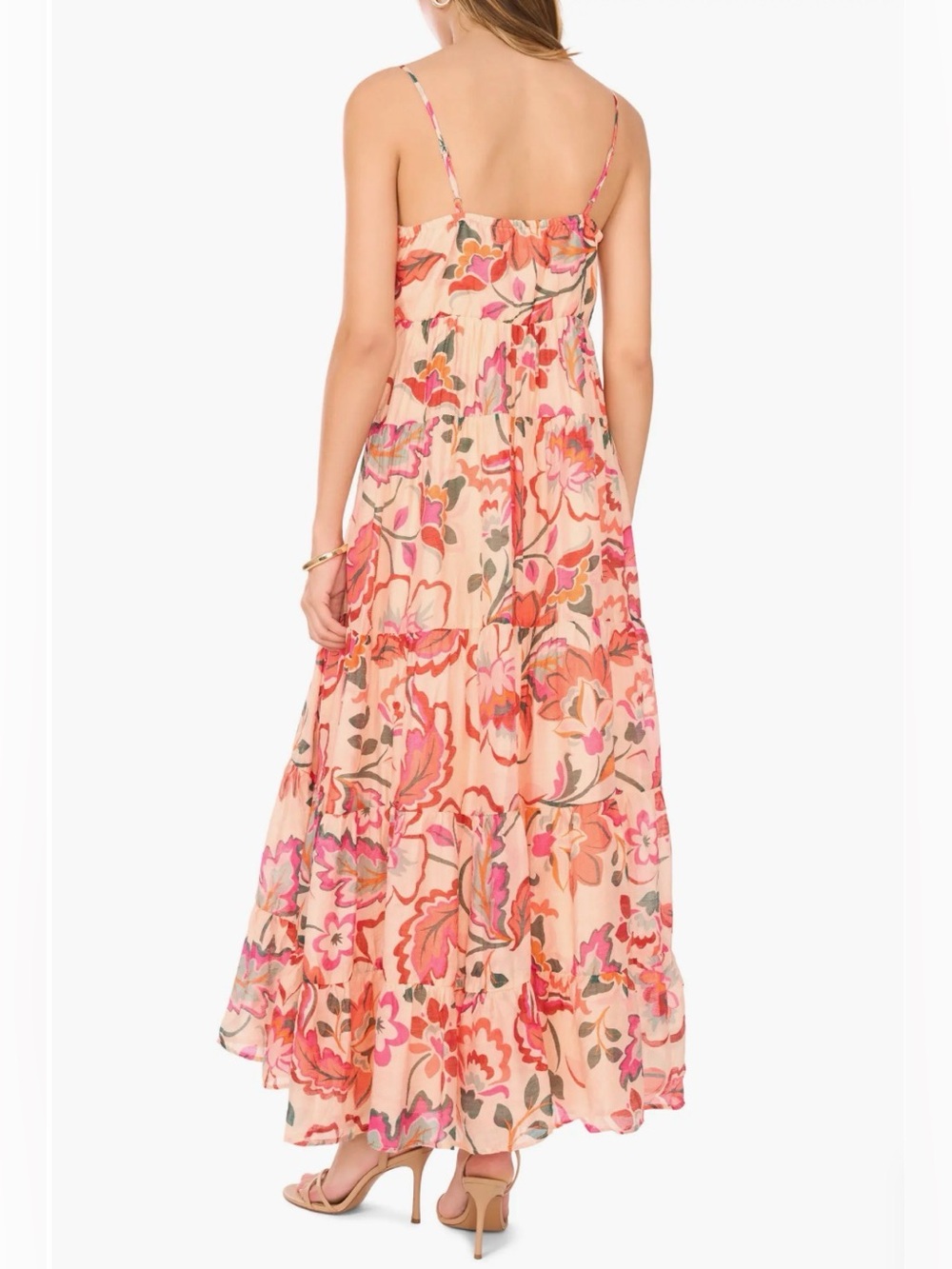1. STATE Peach Sleeveless Women’s Autumn Wedding Guest Floral Maxi Dress L - Picture 4 of 9